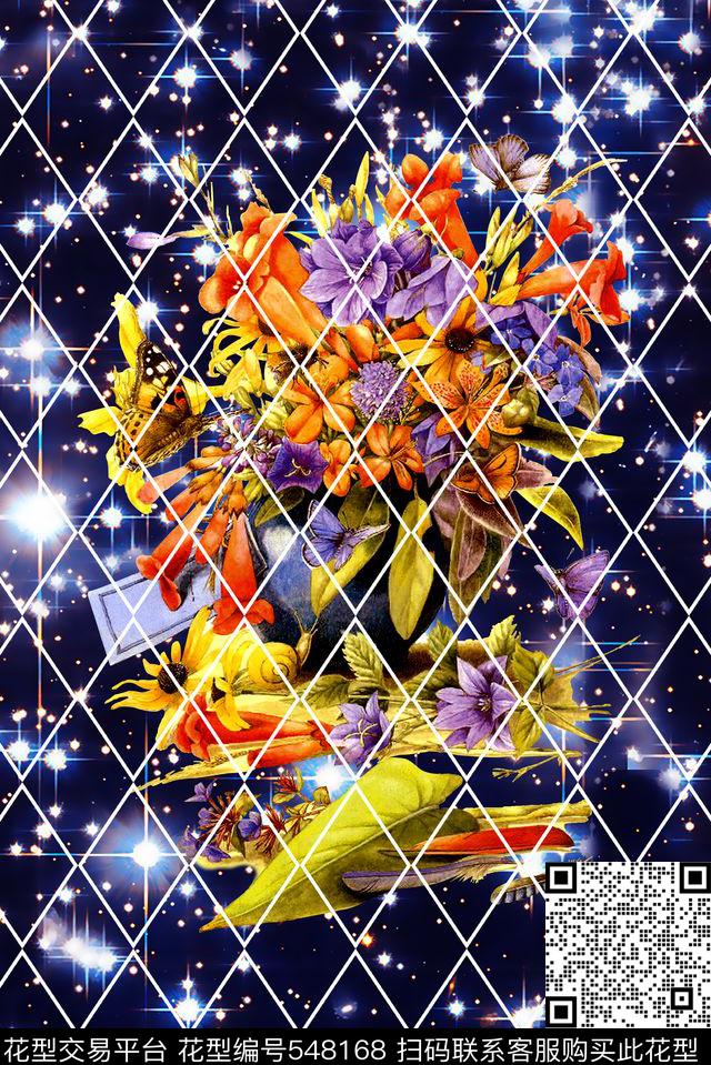 原创时尚大牌欧美风格星空底纹大花卉服装设计数码印花华亿平台下载（图片编号: 548168） - 瓦栏（Walan）