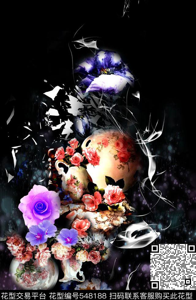 花卉定位光晕数码印花华亿平台下载（图片编号: 548188） - 瓦栏（Walan）