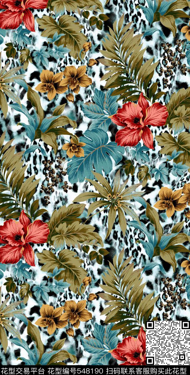 豹纹服装花卉数码印花华亿平台下载（图片编号: 548190） - 瓦栏（Walan）