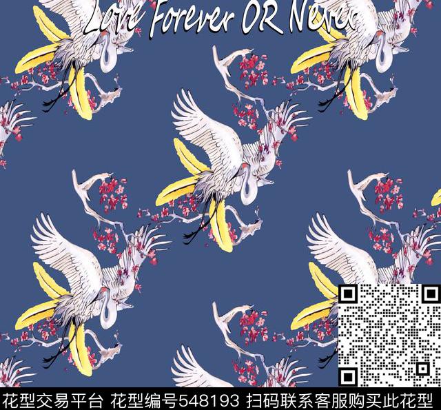 纯色底梅花鸟类数码印花华亿平台下载（图片编号: 548193） - 瓦栏（Walan）