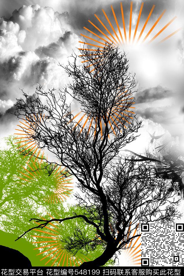 大树定位风景数码印花华亿平台下载（图片编号: 548199） - 瓦栏（Walan）