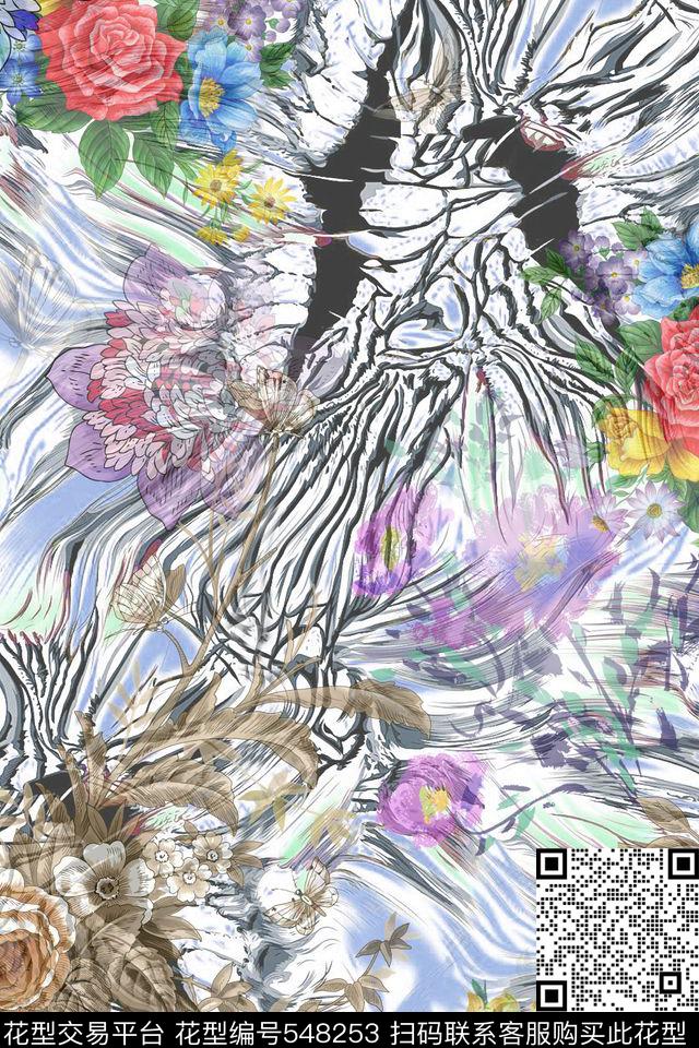 流行时尚动物纹花卉数码印花华亿平台下载（图片编号: 548253） - 瓦栏（Walan）