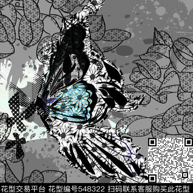古风蝴蝶水墨传统印花华亿平台下载（图片编号: 548322） - 瓦栏（Walan）