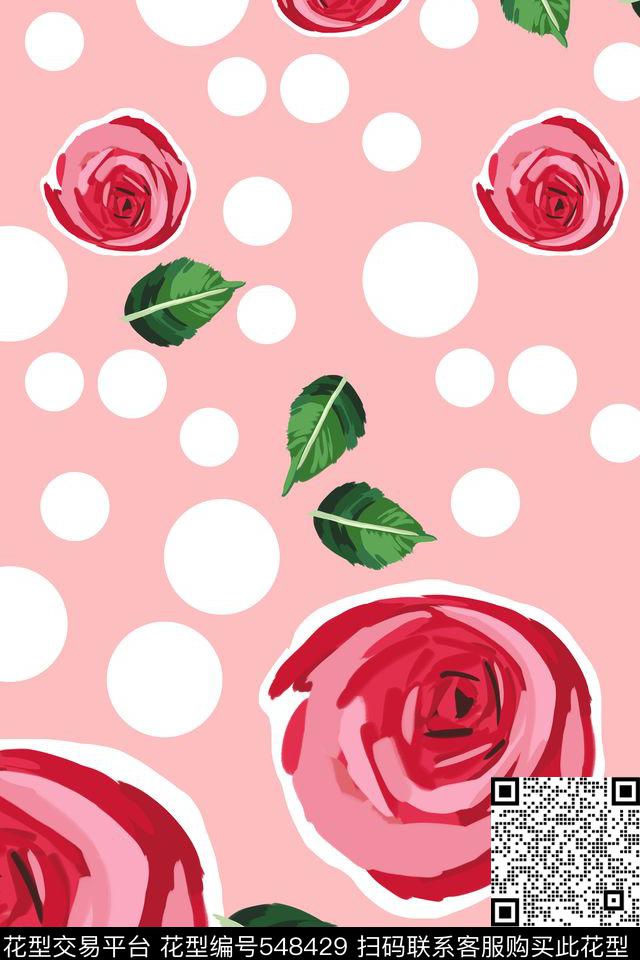 简约花卉玫瑰数码印花华亿平台下载（图片编号: 548429） - 瓦栏（Walan）