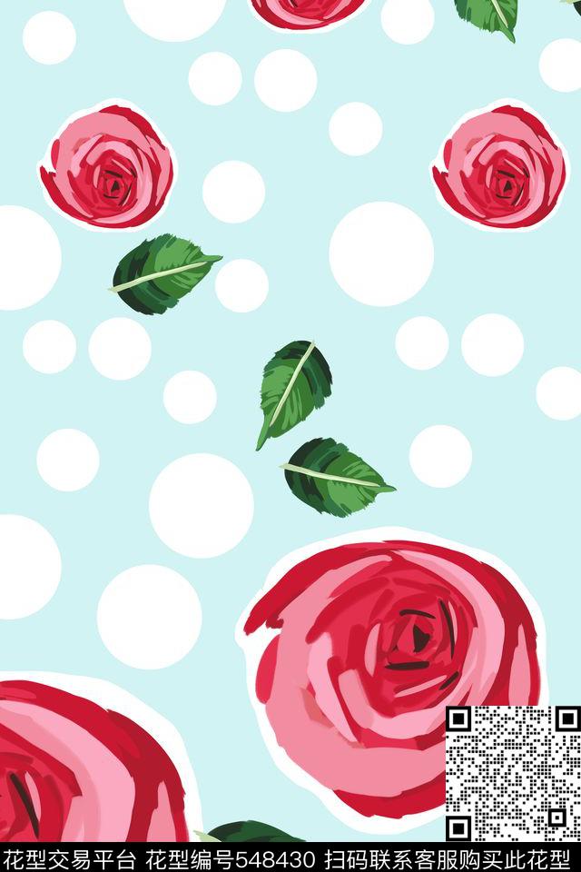简约花卉玫瑰数码印花华亿平台下载（图片编号: 548430） - 瓦栏（Walan）