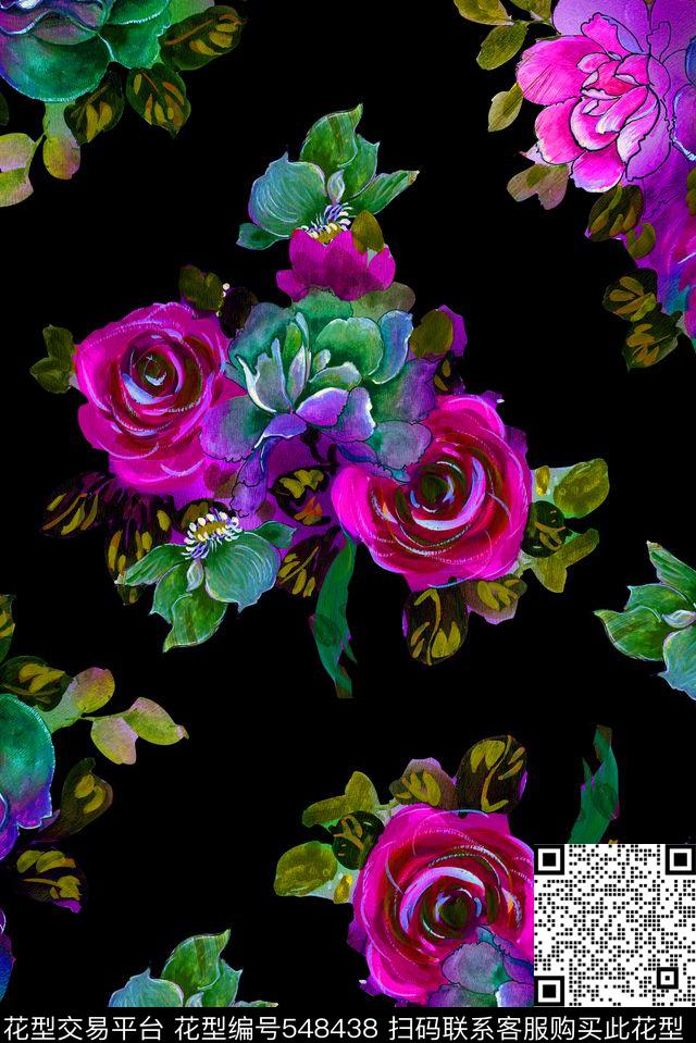 时尚水彩手绘数码印花华亿平台下载（图片编号: 548438） - 瓦栏（Walan）