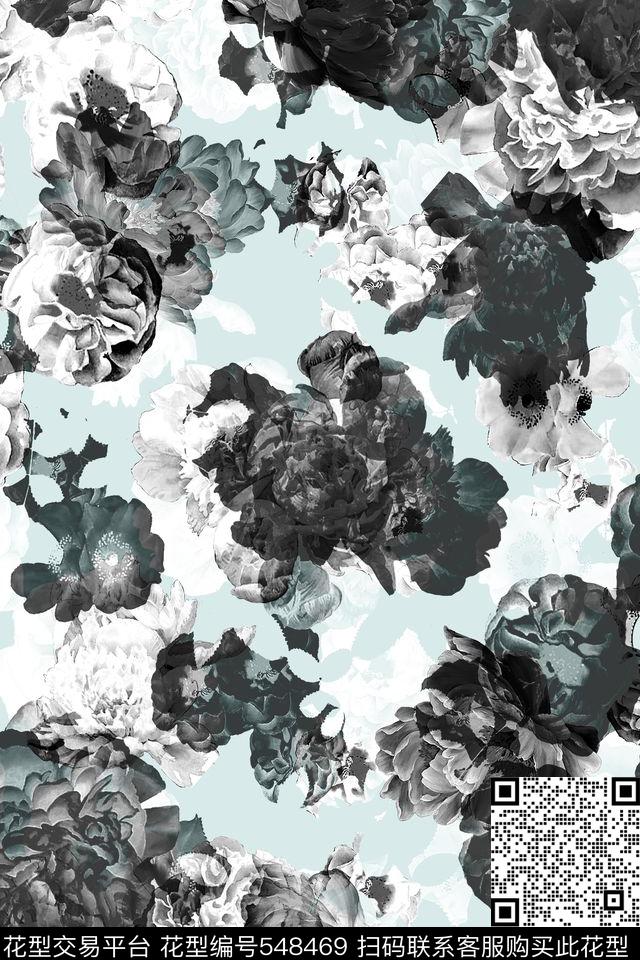 时尚淡雅水墨数码印花华亿平台下载（图片编号: 548469） - 瓦栏（Walan）