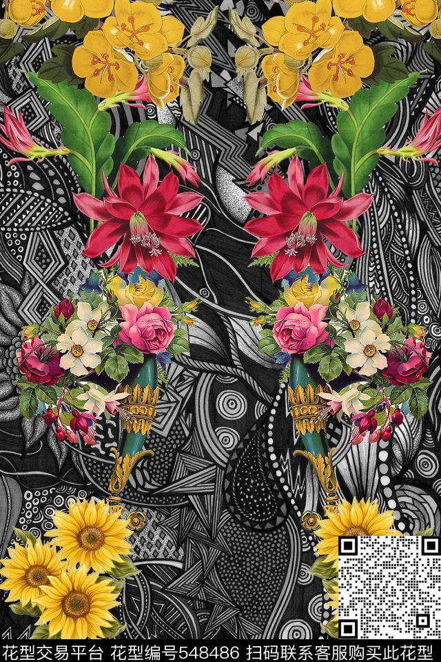 复古花卉民族纹理数码印花华亿平台下载（图片编号: 548486） - 瓦栏（Walan）