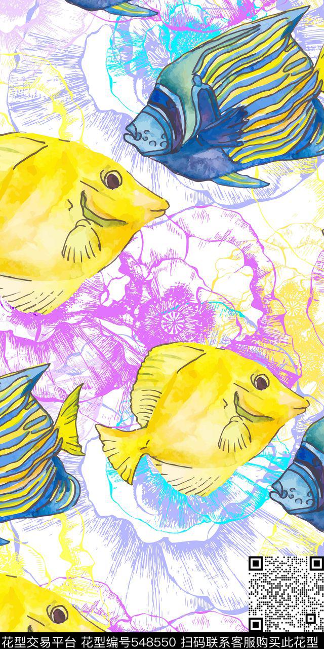 热带鱼鱼海洋生物传统印花华亿平台下载（图片编号: 548550） - 瓦栏（Walan）