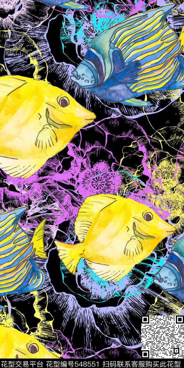 热带鱼鱼海洋生物传统印花华亿平台下载（图片编号: 548551） - 瓦栏（Walan）