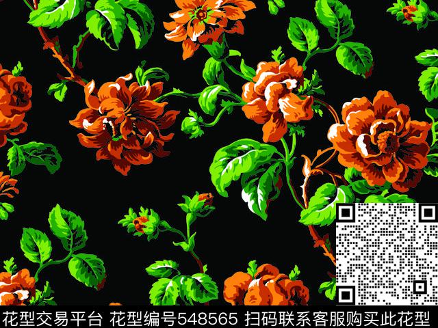 花叶花卉创意华亿平台大牌华亿平台经典华亿平台传统印花华亿平台下载（图片编号: 548565） - 瓦栏（Walan）