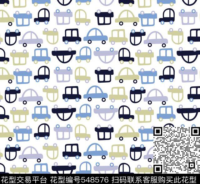卡通车线条色块婴幼花版传统印花华亿平台下载（图片编号: 548576） - 瓦栏（Walan）