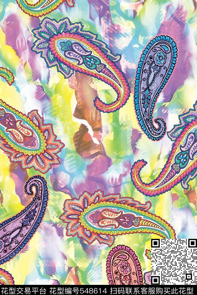 女装潮流时尚大牌手绘腰果数码印花华亿平台下载（图片编号: 548614） - 瓦栏（Walan）