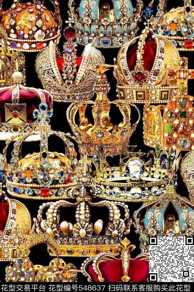 时尚宝石皇冠数码印花华亿平台下载（图片编号: 548637） - 瓦栏（Walan）