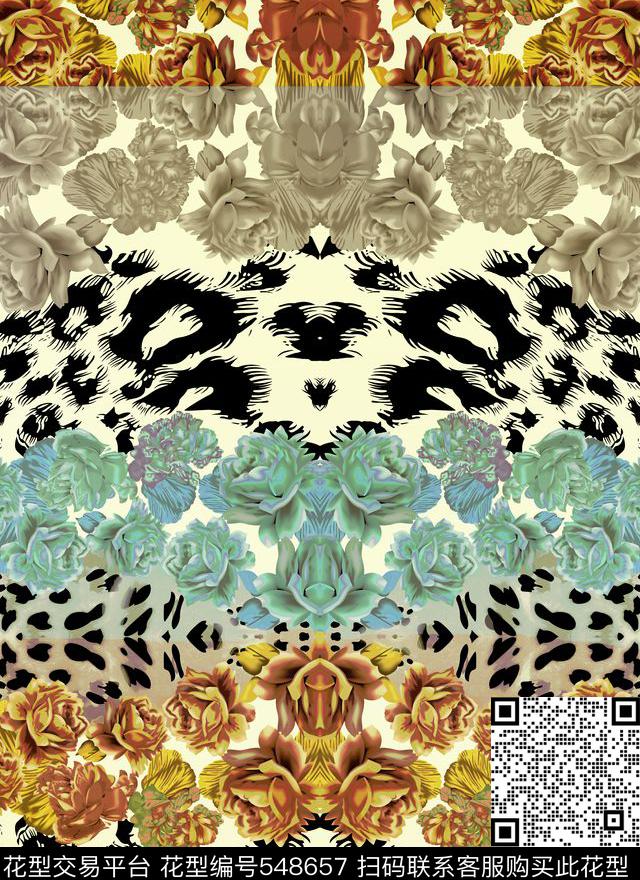 手绘印花花卉组合牡丹数码印花华亿平台下载（图片编号: 548657） - 瓦栏（Walan）