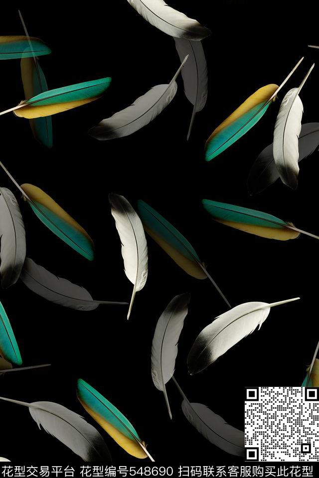 复古羽毛服装数码印花华亿平台下载（图片编号: 548690） - 瓦栏（Walan）