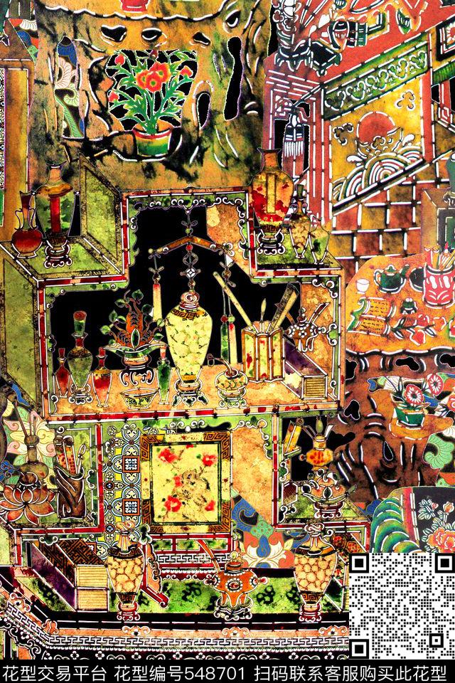 中国风国画家具数码印花华亿平台下载（图片编号: 548701） - 瓦栏（Walan）