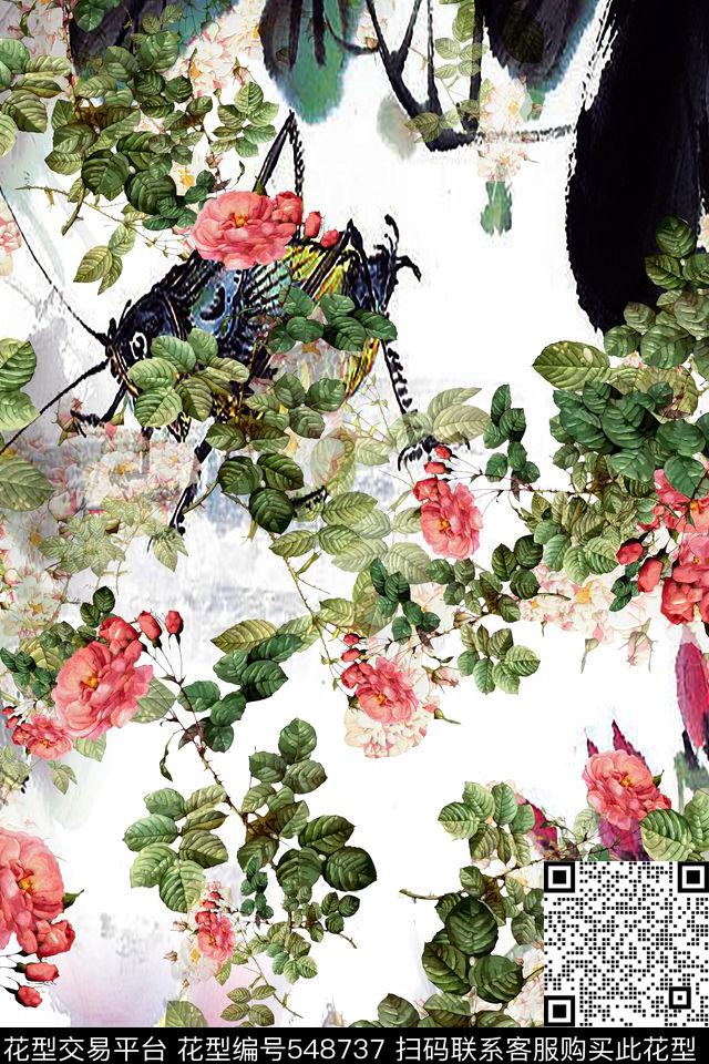 中国风民族风昆虫花卉数码印花华亿平台下载（图片编号: 548737） - 瓦栏（Walan）