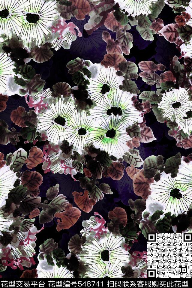 潮流复古花卉数码印花华亿平台下载（图片编号: 548741） - 瓦栏（Walan）