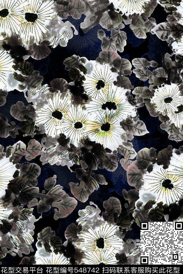 潮流复古花卉数码印花华亿平台下载（图片编号: 548742） - 瓦栏（Walan）