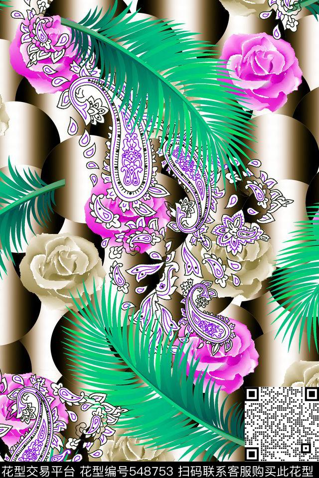 抽象纹理女装图案腰果数码印花华亿平台下载（图片编号: 548753） - 瓦栏（Walan）