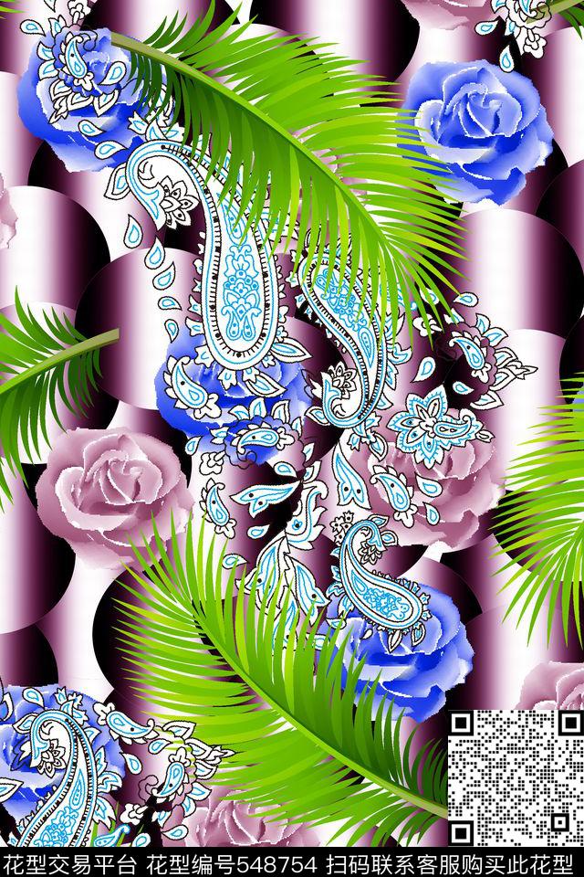 抽象纹理女装图案腰果数码印花华亿平台下载（图片编号: 548754） - 瓦栏（Walan）