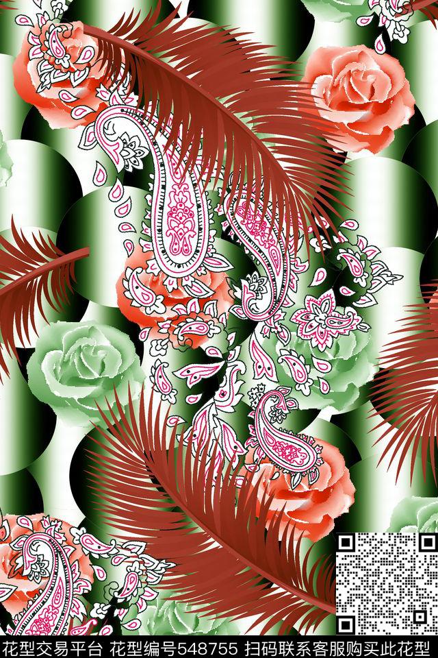 抽象纹理女装图案腰果数码印花华亿平台下载（图片编号: 548755） - 瓦栏（Walan）