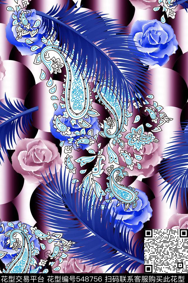 抽象纹理女装图案腰果数码印花华亿平台下载（图片编号: 548756） - 瓦栏（Walan）