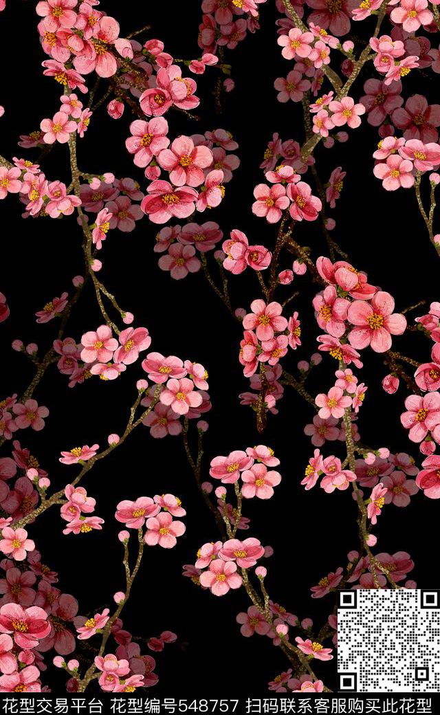 梅花中国风欧美流行时尚数码印花华亿平台下载（图片编号: 548757） - 瓦栏（Walan）