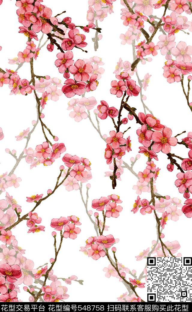 梅花中国风欧美流行时尚数码印花华亿平台下载（图片编号: 548758） - 瓦栏（Walan）