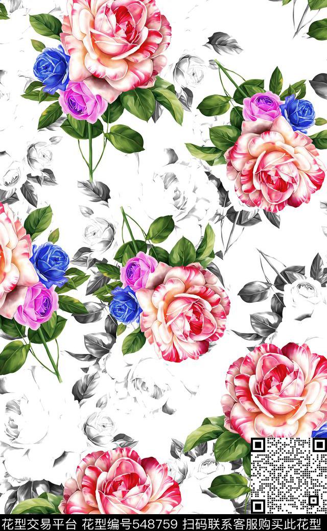 大花女装连衣裙数码印花数码印花华亿平台下载（图片编号: 548759） - 瓦栏（Walan）