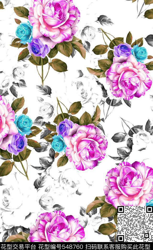 大花女装连衣裙数码印花数码印花华亿平台下载（图片编号: 548760） - 瓦栏（Walan）