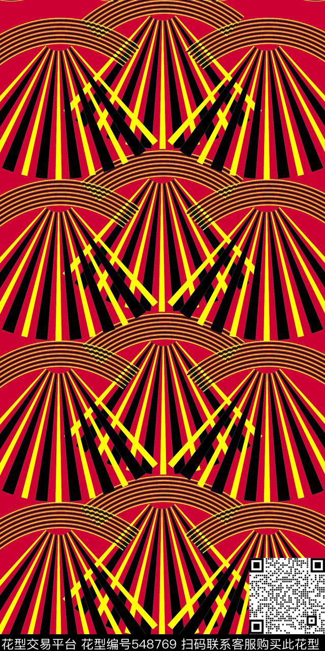 几何线条扇形手绘传统印花华亿平台下载（图片编号: 548769） - 瓦栏（Walan）