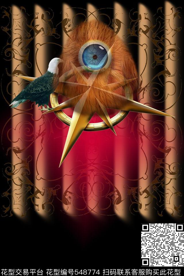 复古独眼兽几何线条数码印花华亿平台下载（图片编号: 548774） - 瓦栏（Walan）