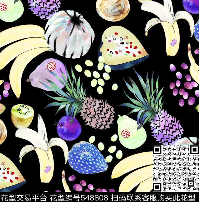 原创手绘水果抽象花卉水果大全数码印花华亿平台下载（图片编号: 548808） - 瓦栏（Walan）