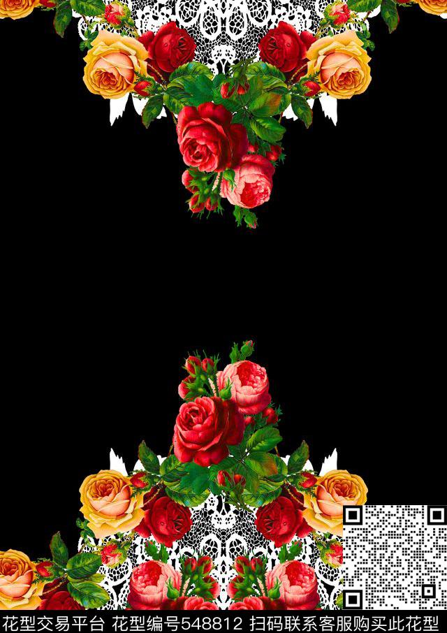 时尚潮流蕾丝花边纹女装定位花数码印花华亿平台下载（图片编号: 548812） - 瓦栏（Walan）