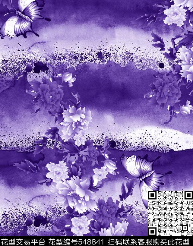 抽象纹理青花花卉中国风数码印花华亿平台下载（图片编号: 548841） - 瓦栏（Walan）