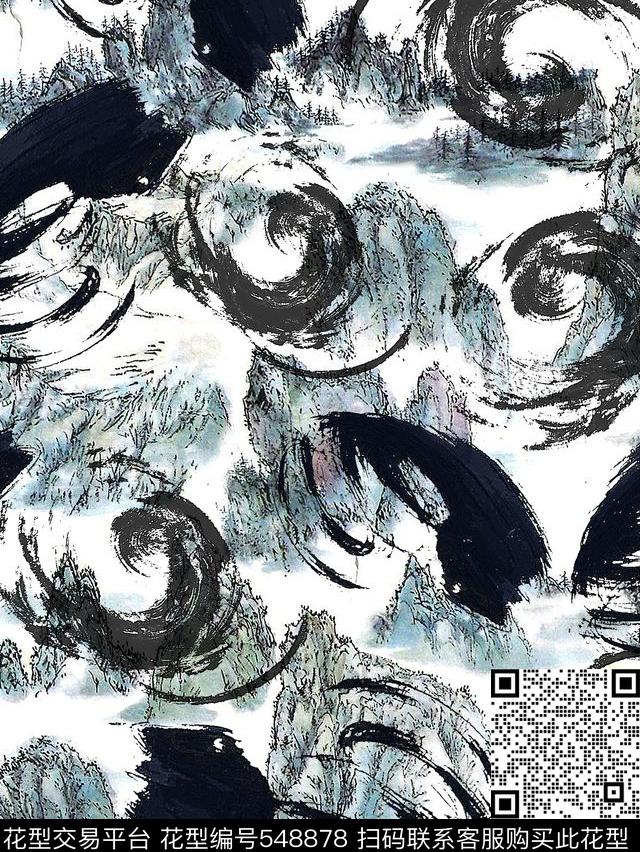 民族风山水泼墨数码印花华亿平台下载（图片编号: 548878） - 瓦栏（Walan）
