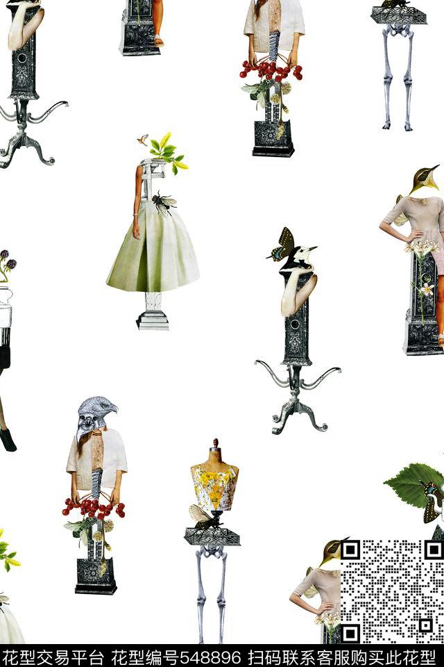 插画人物花卉欧式图案休闲风数码印花华亿平台下载（图片编号: 548896） - 瓦栏（Walan）