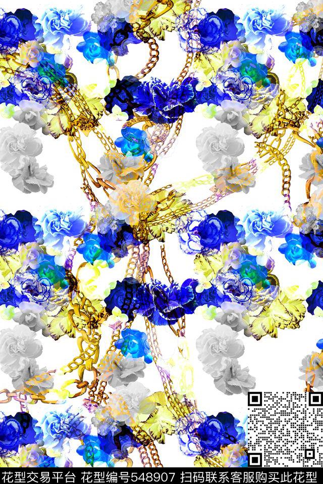 抽象炫彩抽象炫彩花卉金属链条女士夏季连衣裙短裙数码印花华亿平台下载（图片编号: 548907） - 瓦栏（Walan）