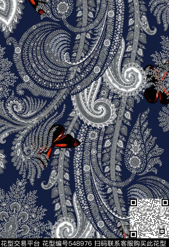 火腿花佩斯利复古数码印花华亿平台下载（图片编号: 548976） - 瓦栏（Walan）