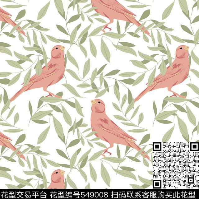 田园橄榄枝鸟数码印花华亿平台下载（图片编号: 549008） - 瓦栏（Walan）