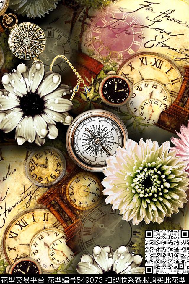 时尚花卉钟表数码印花华亿平台下载（图片编号: 549073） - 瓦栏（Walan）