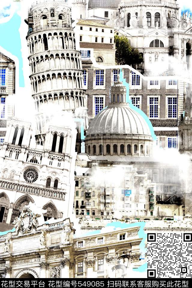 时尚欧式建筑云纹数码印花华亿平台下载（图片编号: 549085） - 瓦栏（Walan）