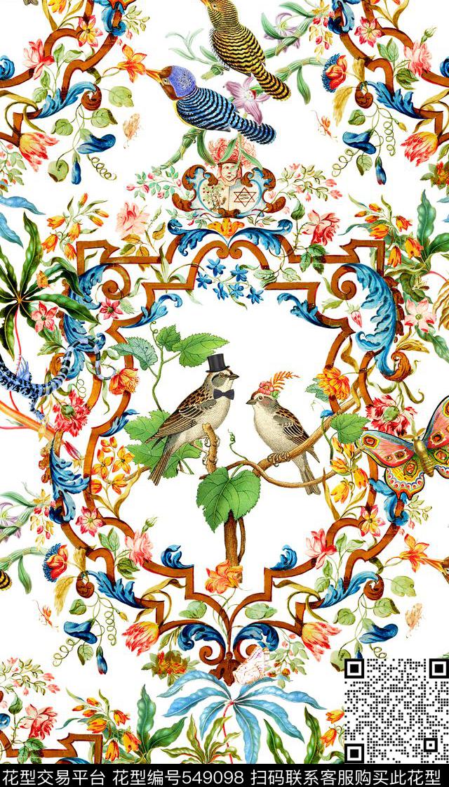时尚欧式花纹花卉数码印花华亿平台下载（图片编号: 549098） - 瓦栏（Walan）