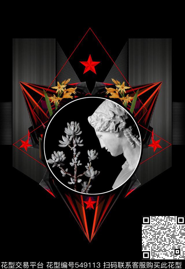 潮流时尚定位石膏人物几何数码印花华亿平台下载（图片编号: 549113） - 瓦栏（Walan）