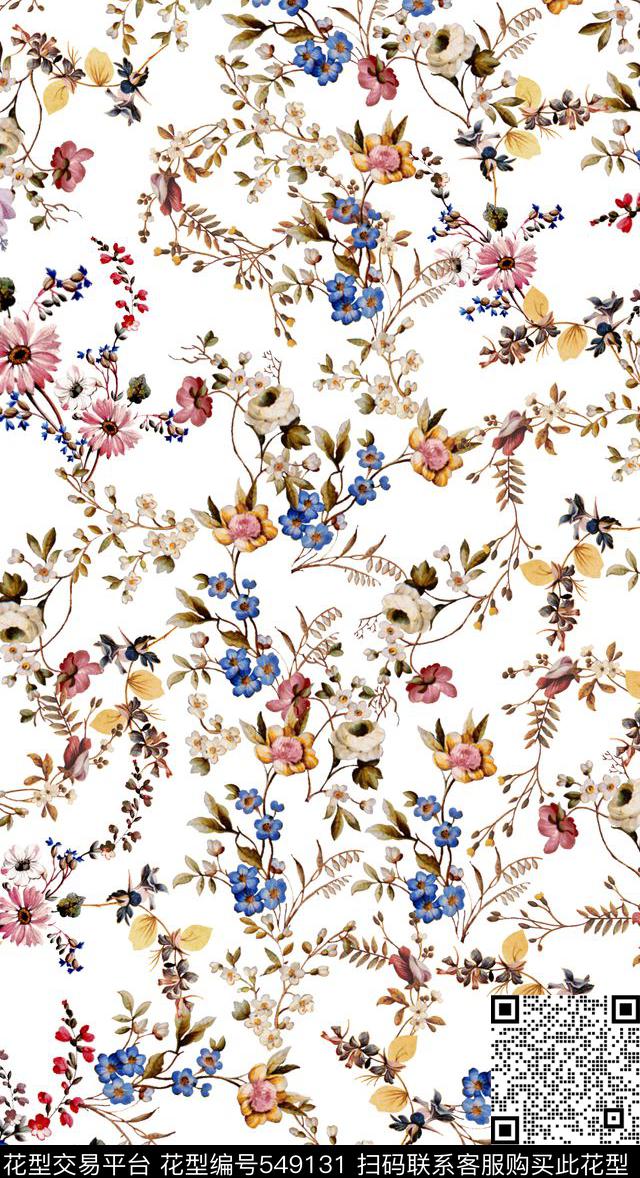 满版小花数码印花华亿平台下载（图片编号: 549131） - 瓦栏（Walan）