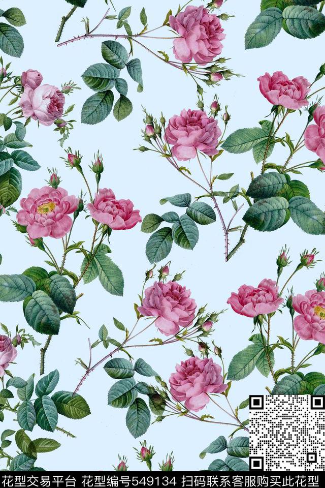花朵玫瑰素雅数码印花华亿平台下载（图片编号: 549134） - 瓦栏（Walan）
