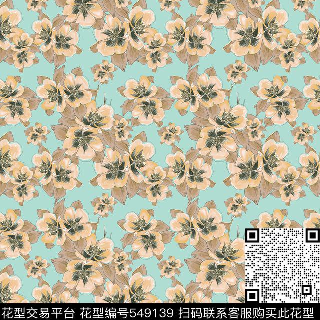 花卉潮流时尚大牌手绘矢量碎花传统印花华亿平台下载（图片编号: 549139） - 瓦栏（Walan）