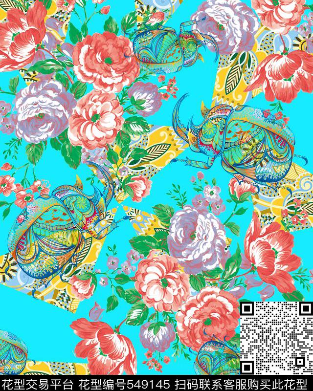 花卉潮流时尚大牌手绘矢量花卉数码印花华亿平台下载（图片编号: 549145） - 瓦栏（Walan）